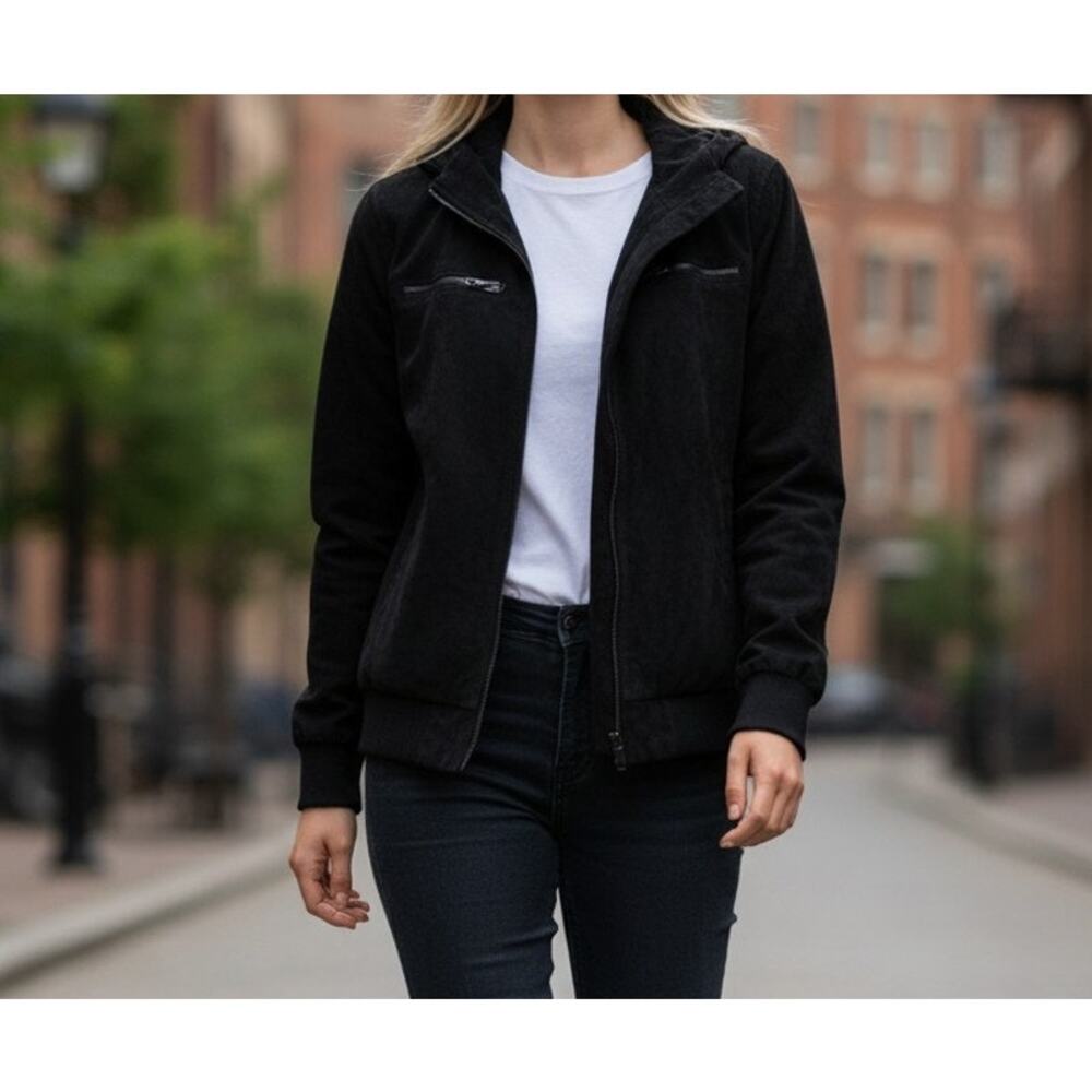 Carbon Jacket Women's Size Medium Hooded Black Short Lined Zip Up